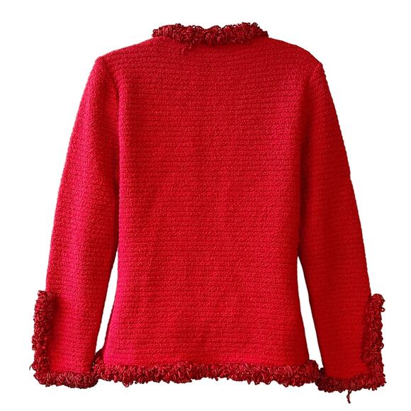 VINTAGE 90s Christian A Chenille Trim Sweater Knit Wool Cardigan Jacket Size S - Picture 3 of 6